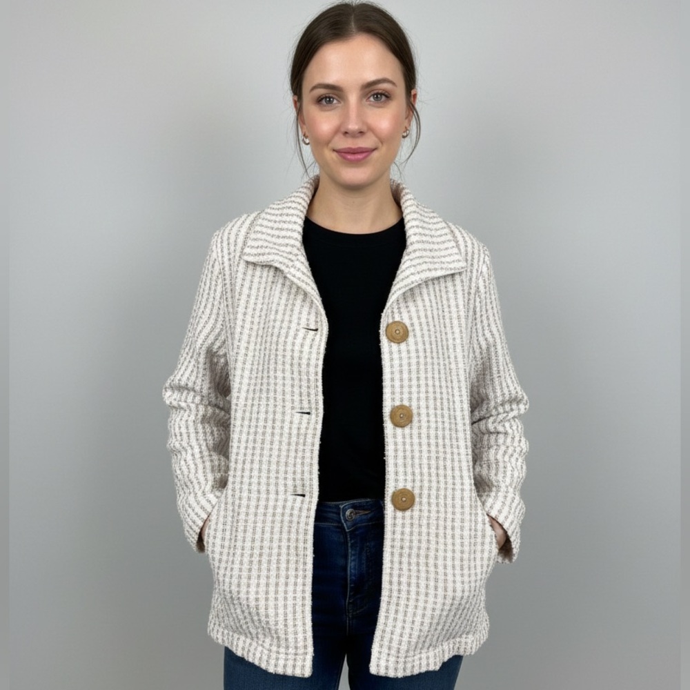 FOCUS Casual Life Lagenlook Waffle Textured Button Front Jacket Size L NWT